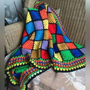 Granny Square Afghan Throw Colour Block Crochet